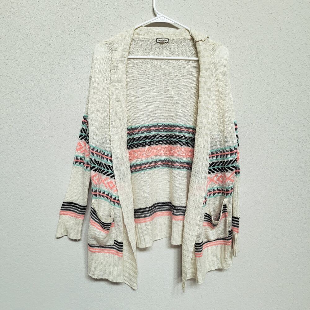 Eyeshadow Cream Cardigan with Pink and Teal Stripes
